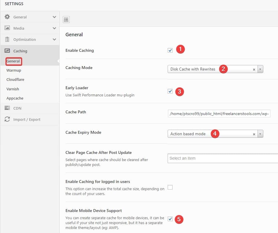 Swift Performance plugin default settings Freelancers tools 12